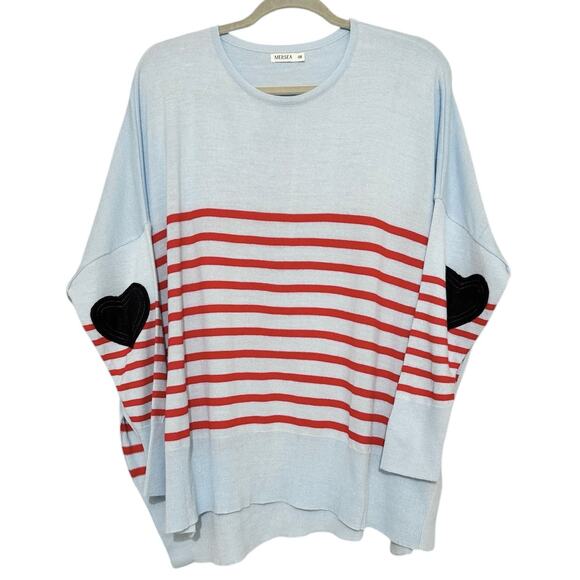 MERSEA Tide Blue /  Cherry Red Amour Sweater With Heart Patch One Size - Picture 2 of 11